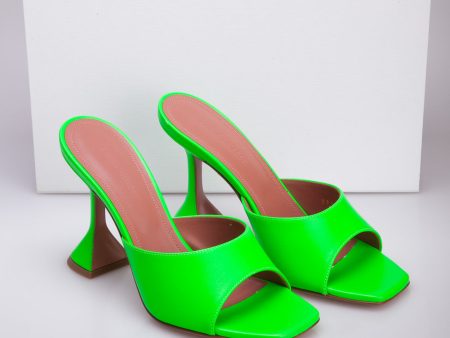 Amina Muaddi Green Lupita Slipper Heels In Fluo Green Sz 37.5 (Brand New) Cheap