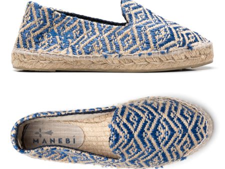 MANEBI  Hamptons  Espadrilles Beige-Blue Canvas Women s Loafer Shoes 37 NEW US 7 For Sale