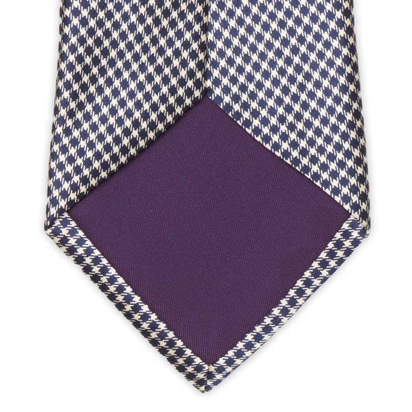 RALPH LAUREN Purple Label England Handmade Blue-White Houndstooth Silk Satin Tie NEW Discount