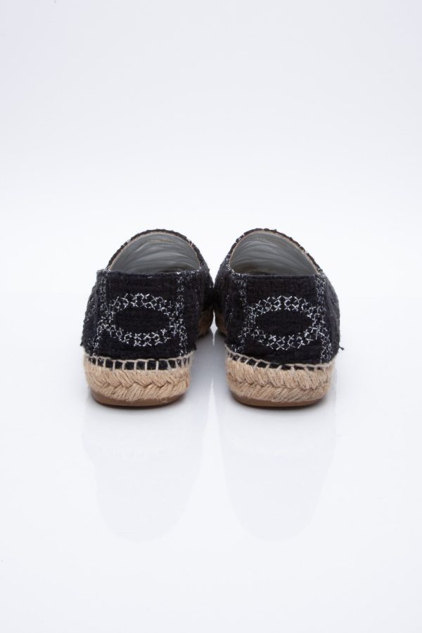 CHANEL Black Silver CC Espadrilles 41 on Sale