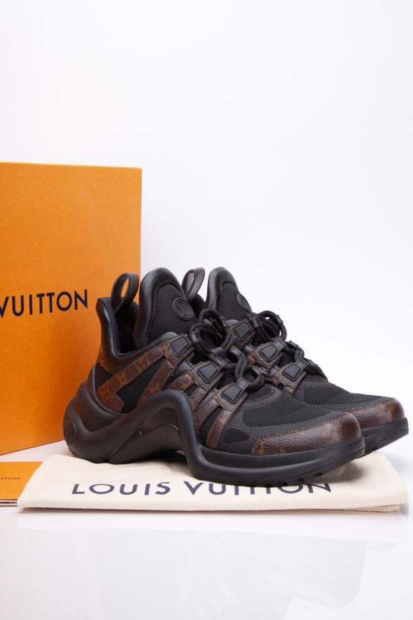 LOUIS VUITTON Calfskin Patent Monogram LV Archlight Sneakers 40 Black Online now