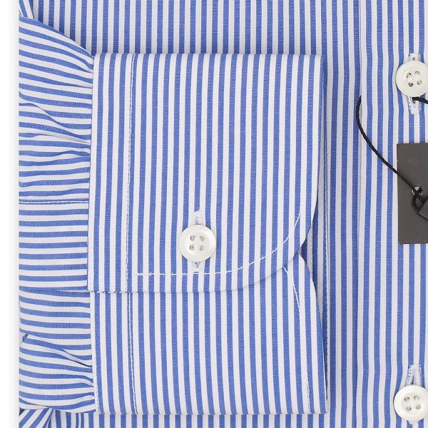 BESPOKE ATHENS Handmade Blue Striped Cotton Poplin Dress Shirt NEW Fashion