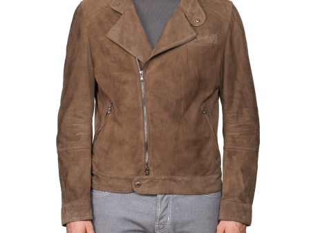 BRUNELLO CUCINELLI Taupe Gray Suede Leather Biker Jacket NEW Size M Online now