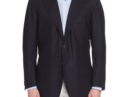 RUBINACCI LH Handmade Bespoke Navy Blue Herringbone Cashmere Jacket EU 54 US 44 Hot on Sale