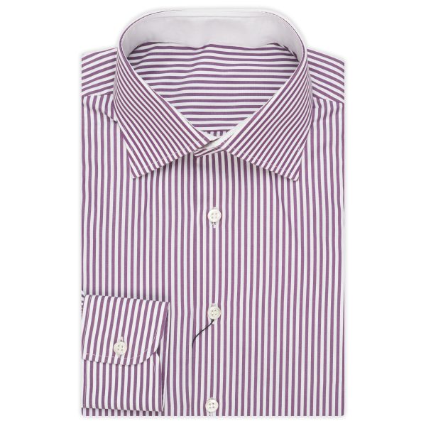 BESPOKE ATHENS Handmade Purple Striped Poplin Cotton Dress Shirt 41 NEW 16 For Cheap