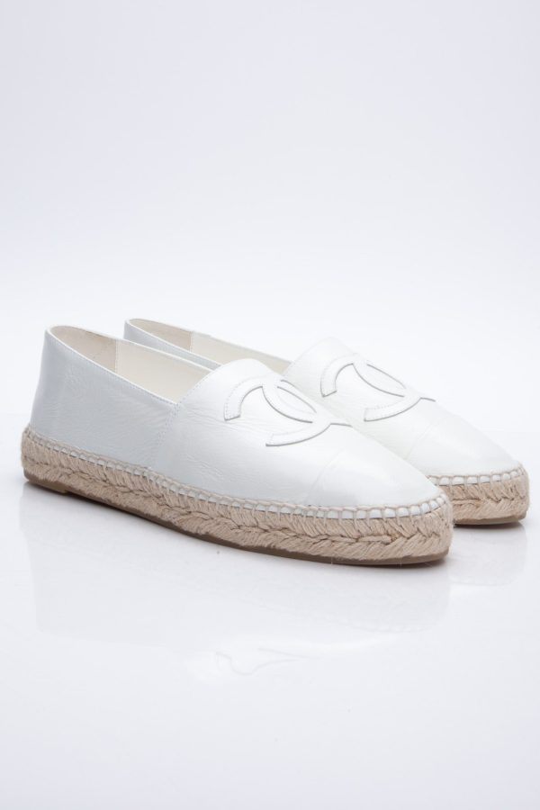 CHANEL White Calfskin Espadrilles 41 (New) Online