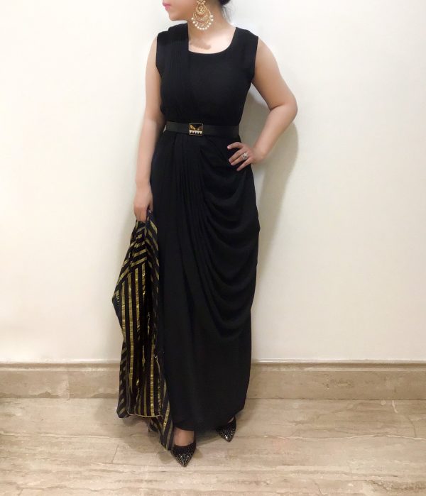 Begum - Black Peplum Jacket Sari For Cheap