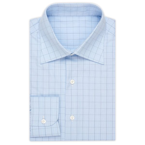 BESPOKE ATHENS Handmade Blue Plaid Cotton Dress Shirt 43 NEW US 17 Classic Fit Hot on Sale