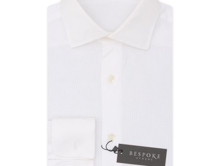 BESPOKE ATHENS Handmade White Dobby Cotton French Cuff Shirt EU 38 NEW US 15 For Cheap