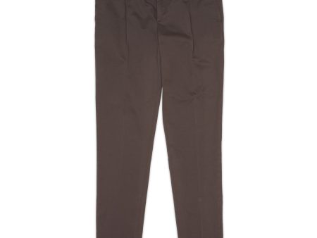 BRUNELLO CUCINELLI Brown Twill Cotton Single Pleated Pants EU 54 US 38 Slim Fit For Sale