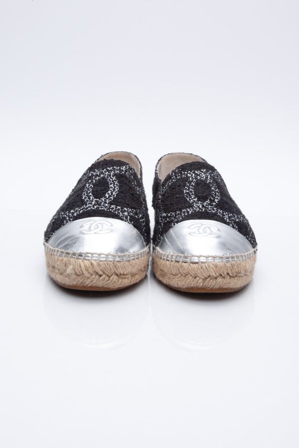 CHANEL Black Silver CC Espadrilles 41 on Sale