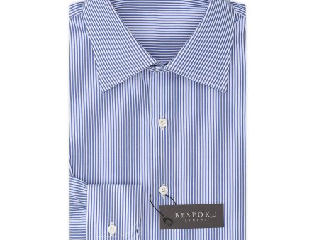 BESPOKE ATHENS Handmade Blue Striped Cotton Poplin Dress Shirt NEW Fashion