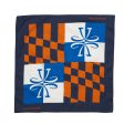 JACOB COHEN Blue-White JC Monogram Orange Plaid Silk-Cotton Pocket Square NEW Cheap