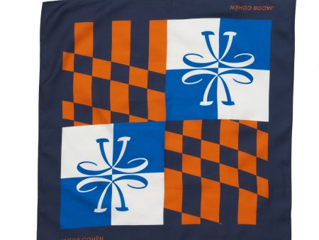 JACOB COHEN Blue-White JC Monogram Orange Plaid Silk-Cotton Pocket Square NEW Cheap