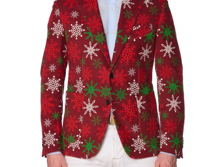 SARTORIA PARTENOPEA Red Christmas Design Cotton-Elastane Jacket EU 50 NEW US 40 Current Model For Discount