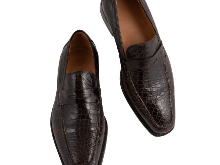 SUTOR MANTELLASSI Handmade Brown Crocodile Leather Penny Loafer Shoes EU 40 US 7 For Discount