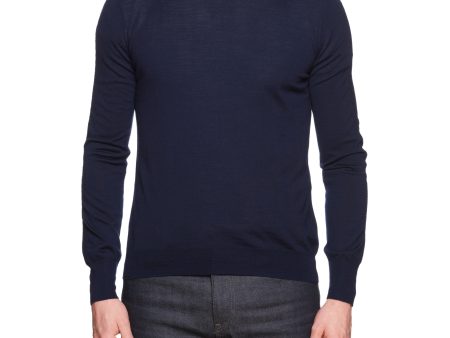 BOTTEGA VENETA Navy Blue Wool Knit Crewneck Sweater EU 50 US M For Discount