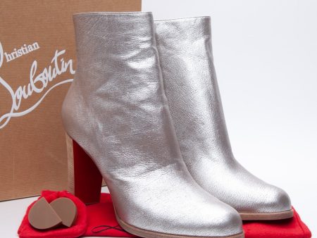 CHRISTIAN LOUBOUTIN Adox Metallic Gray Stack-Heel Red Sole Boots 42 Online now