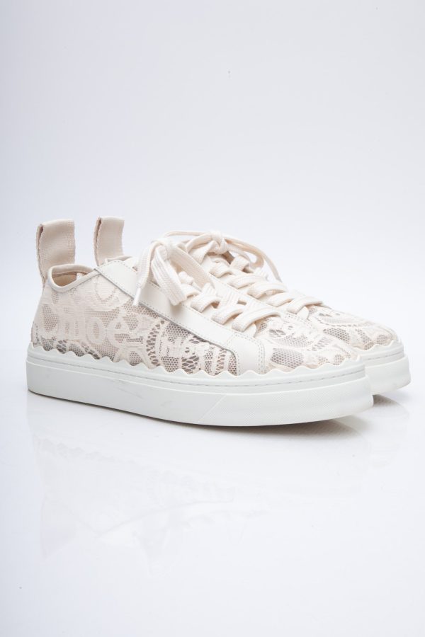 CHLOÈ Beige Lace-Up Lauren Sneakers 39 Cheap