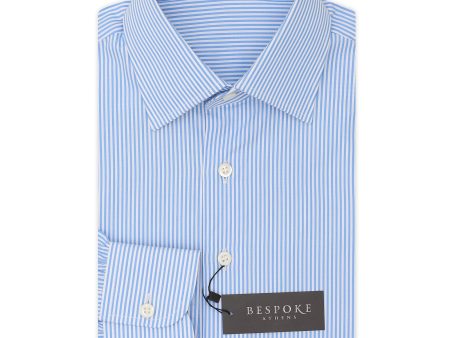 BESPOKE ATHENS Handmade Blue Striped Poplin Cotton Dress Shirt NEW Supply