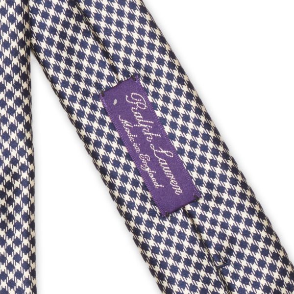 RALPH LAUREN Purple Label England Handmade Blue-White Houndstooth Silk Satin Tie NEW Discount