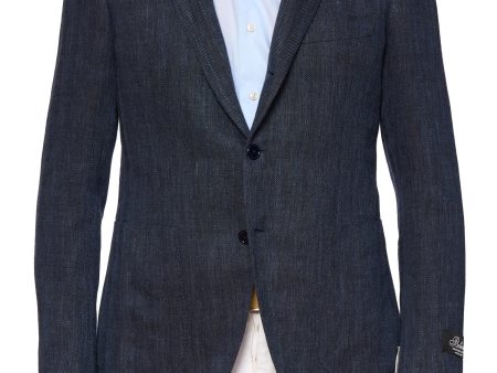 BELVEST  Jacketinthebox  Blue Herringbone Linen-Wool Blazer Jacket EU 48 NEW US 38 Fashion