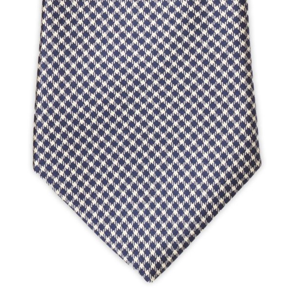 RALPH LAUREN Purple Label England Handmade Blue-White Houndstooth Silk Satin Tie NEW Discount