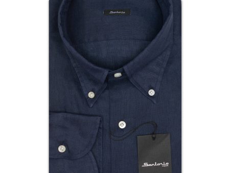 SARTORIO Napoli by KITON Indigo Blue Linen Button-Down Casual Shirt EU 40 NEW US 15.75 Online Sale