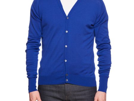 JOHN SMEDLEY Blue Merino Wool Cardigan Sweater EU 50 US M on Sale