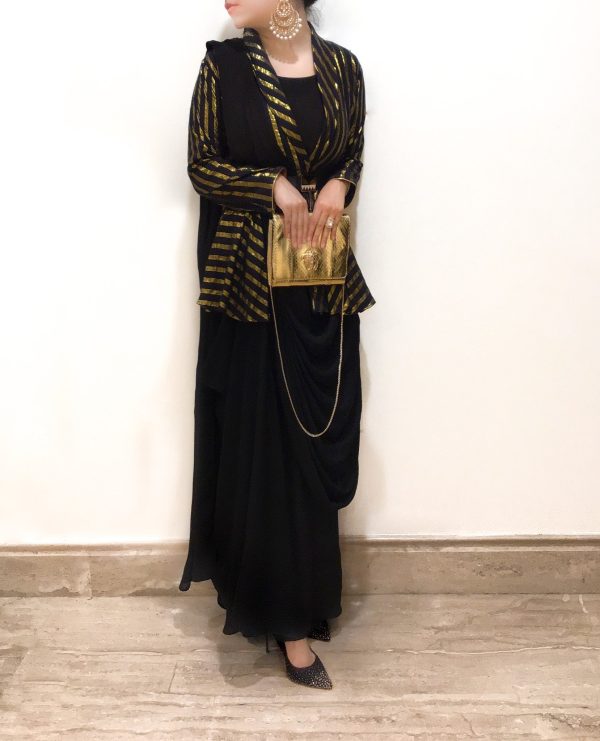 Begum - Black Peplum Jacket Sari For Cheap