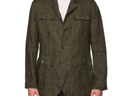 BRUNELLO CUCINELLI Olive Green Linen Safari Field Jacket EU 50 NEW US 40 Hot on Sale