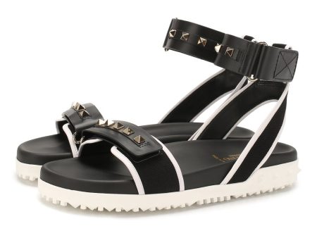 VALENTINO Garavani Black-White Stud Flat Sandal EU 35.5 US 5.5 NEW with Box Cheap