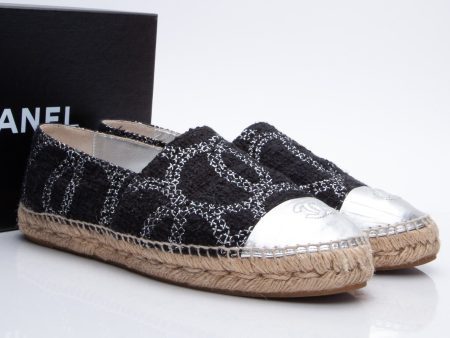 CHANEL Black Silver CC Espadrilles 41 on Sale