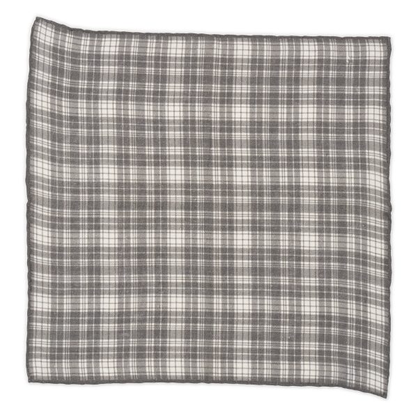 VANNUCCI Milano Handmade Gray Plaid Linen Pocket Square NEW 32cm x 32cm Online