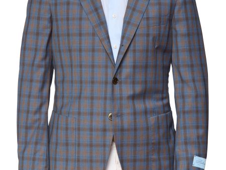 BELVEST Blue-Brown Plaid Wool Blazer Jacket EU 52 NEW US 42 Online Sale