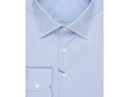 BESPOKE ATHENS Handmade Blue Hairline Striped Cotton Shirt 43 NEW 17 Slim Fit Discount