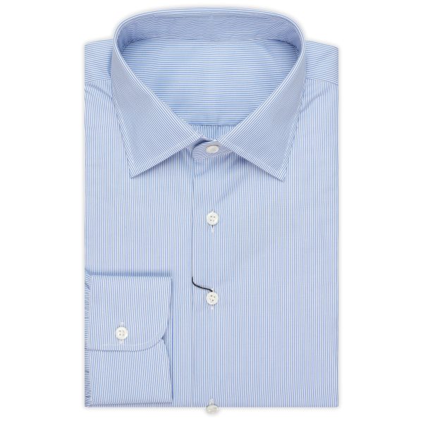 BESPOKE ATHENS Handmade Blue Hairline Striped Cotton Shirt 43 NEW 17 Slim Fit Discount