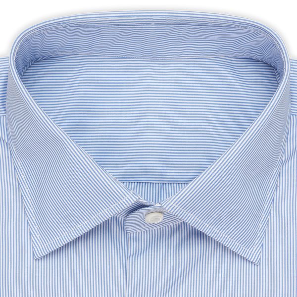 BESPOKE ATHENS Handmade Blue Hairline Striped Cotton Shirt 43 NEW 17 Slim Fit Discount