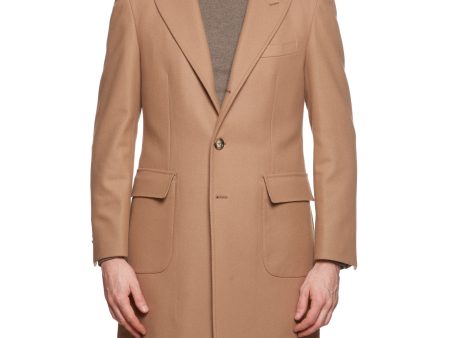 DAVID BROWN Wool Flannel Peak Lapel Camel Color Coat NEW on Sale