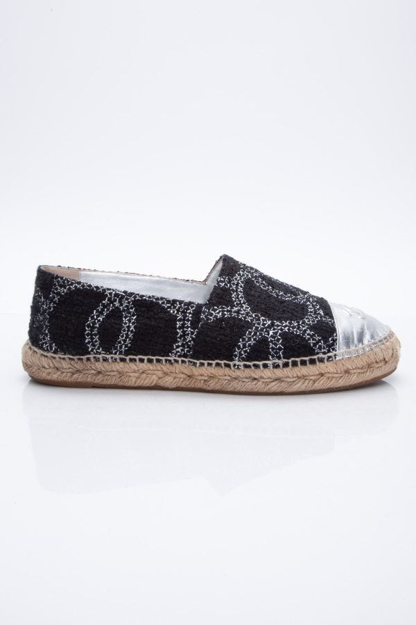 CHANEL Black Silver CC Espadrilles 41 on Sale