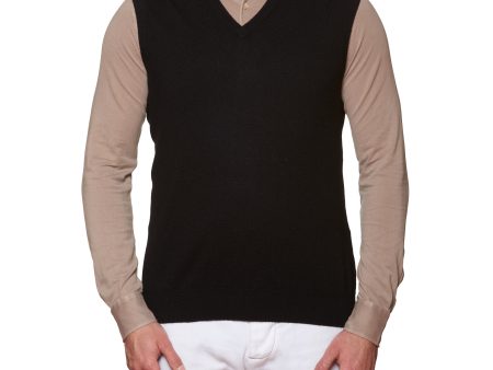 FEDELI Black Cashmere V-Neck Sleeveless Sweater NEW Sale