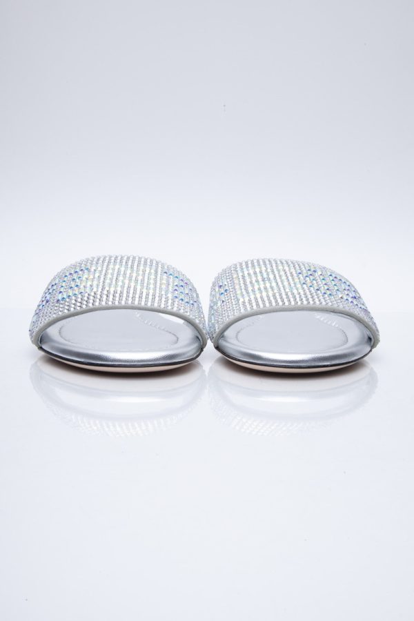 FENDI Signature Crystal-Embellished Slides 37.5 (New) For Sale