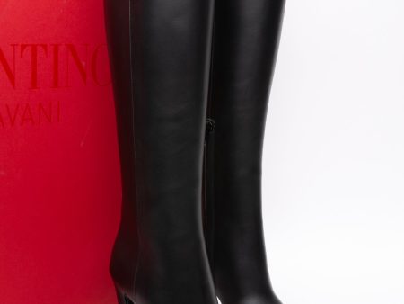 VALENTINO GARAVANI Black Leather Ono Knee-High Boots 38.5 (New) Online Hot Sale