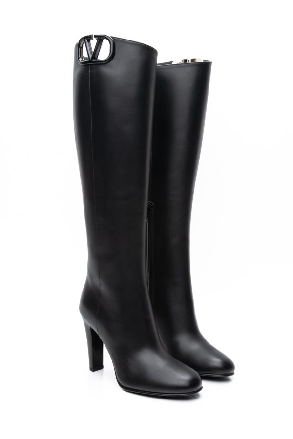 VALENTINO GARAVANI Black Leather Ono Knee-High Boots 38.5 (New) Online Hot Sale