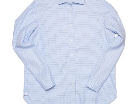 LUIGI BORRELLI Napoli Blue Herringbone Checked Cotton Dress Shirt EU 41 US 16 Online Hot Sale