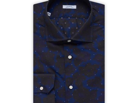 MATTABISCH by Kiton Handmade Navy Blue Floral Jacquard Dot Dress Shirt NEW For Cheap