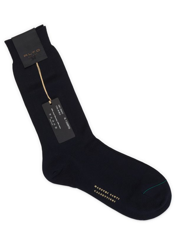 ALTO Milano Blue Cotton Knit Mid Calf Length Socks Hot on Sale