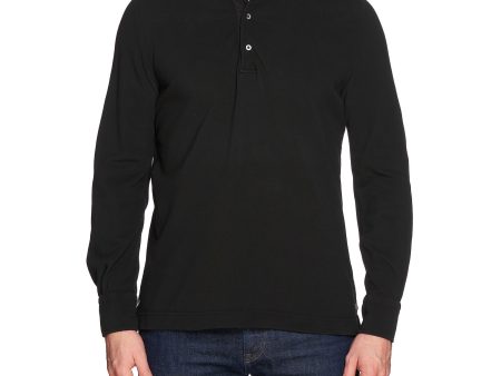 LUIGI BORRELLI LV Black Pique Cotton Garment Dyed Long Sleeve Polo Shirt EU 48 US S For Discount