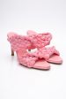 BOTTEGA VENETA Pink Blossom Raffia Twisted Intrecciato Strech Mule Sandals 37 on Sale