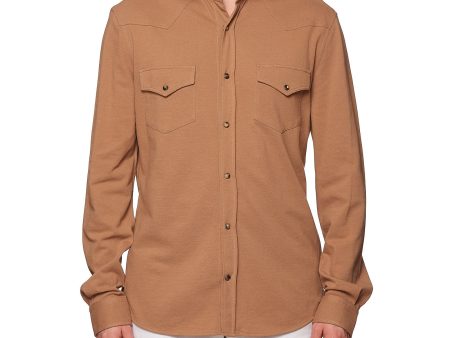 BRUNELLO CUCINELLI Tan Cotton Snap Front Leisure Fit Western Shirt NEW XL Fashion